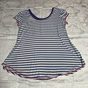 Women's Cupio Short Sleeve Tee L White Blue Striped